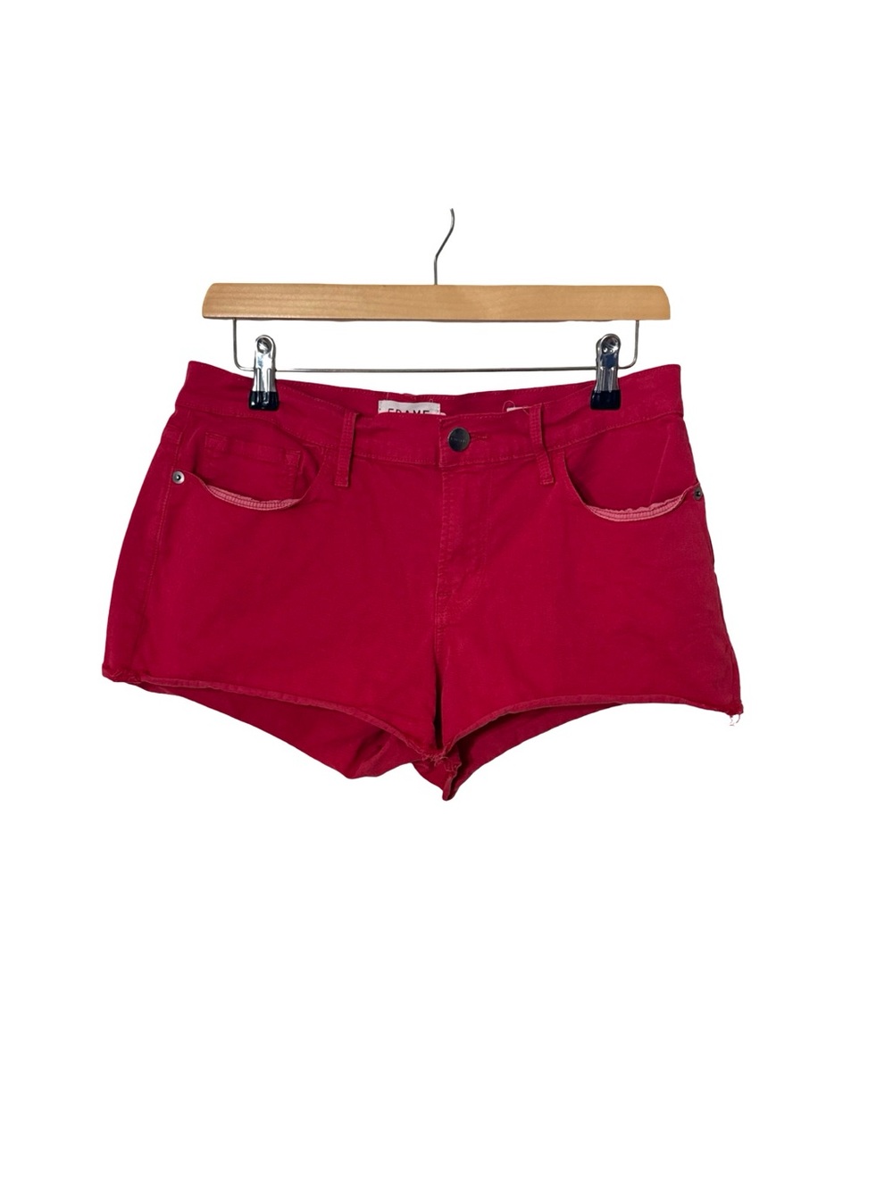 FRAME Red Denim Cut Off Shorts Size 29”